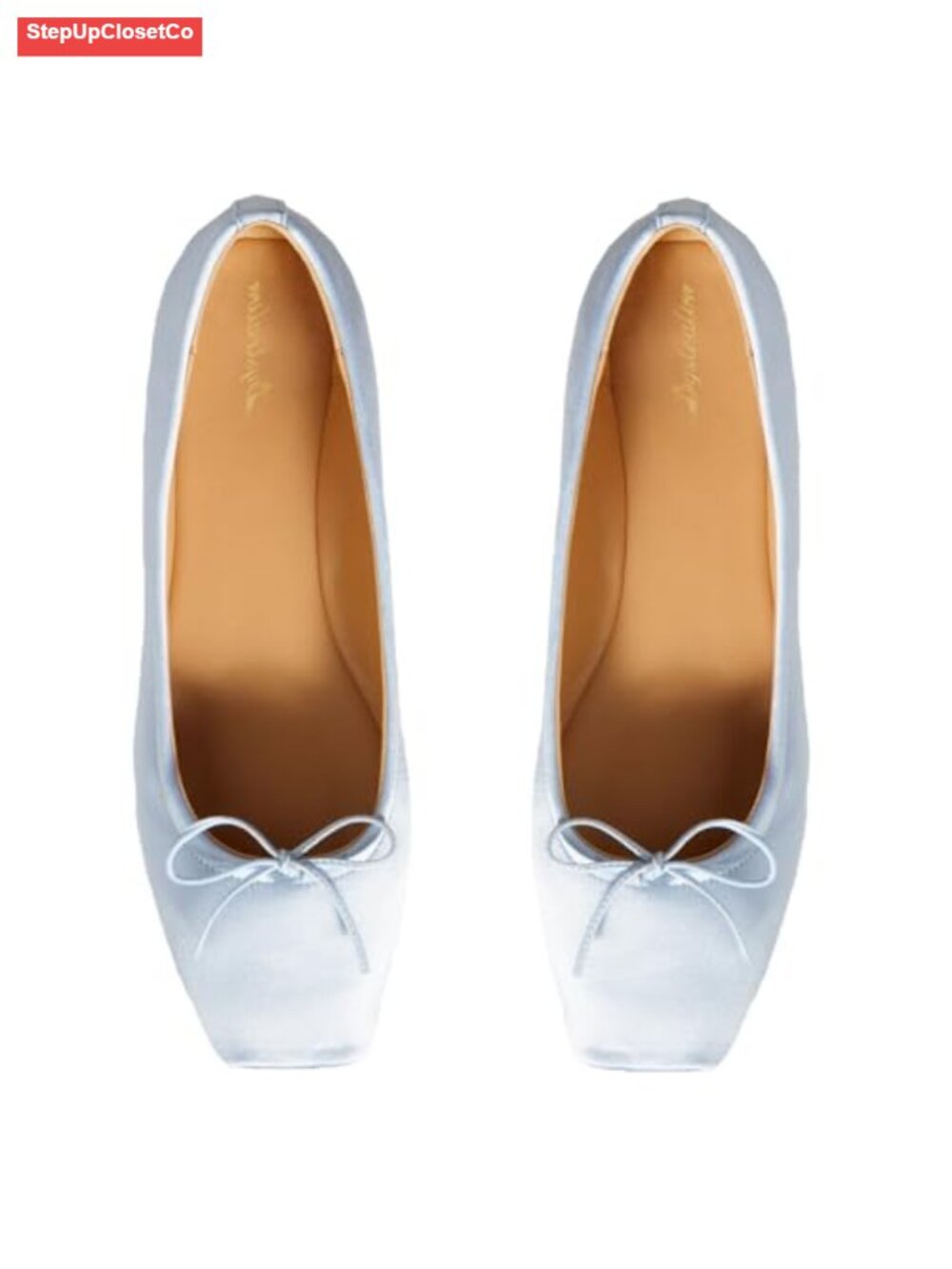 Women Satin Square Toe Ballet Flats Bow Slip On Dress Shoes Low Heel